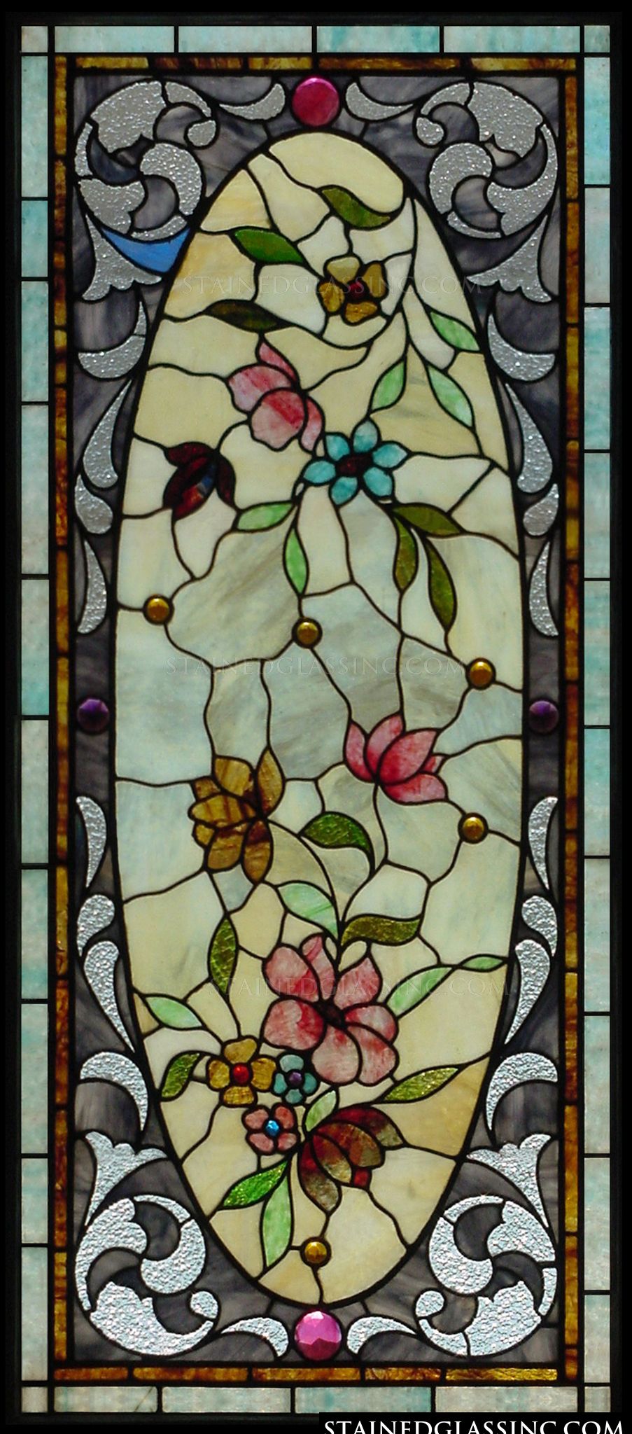 "Floral Oval" Stained Glass Window