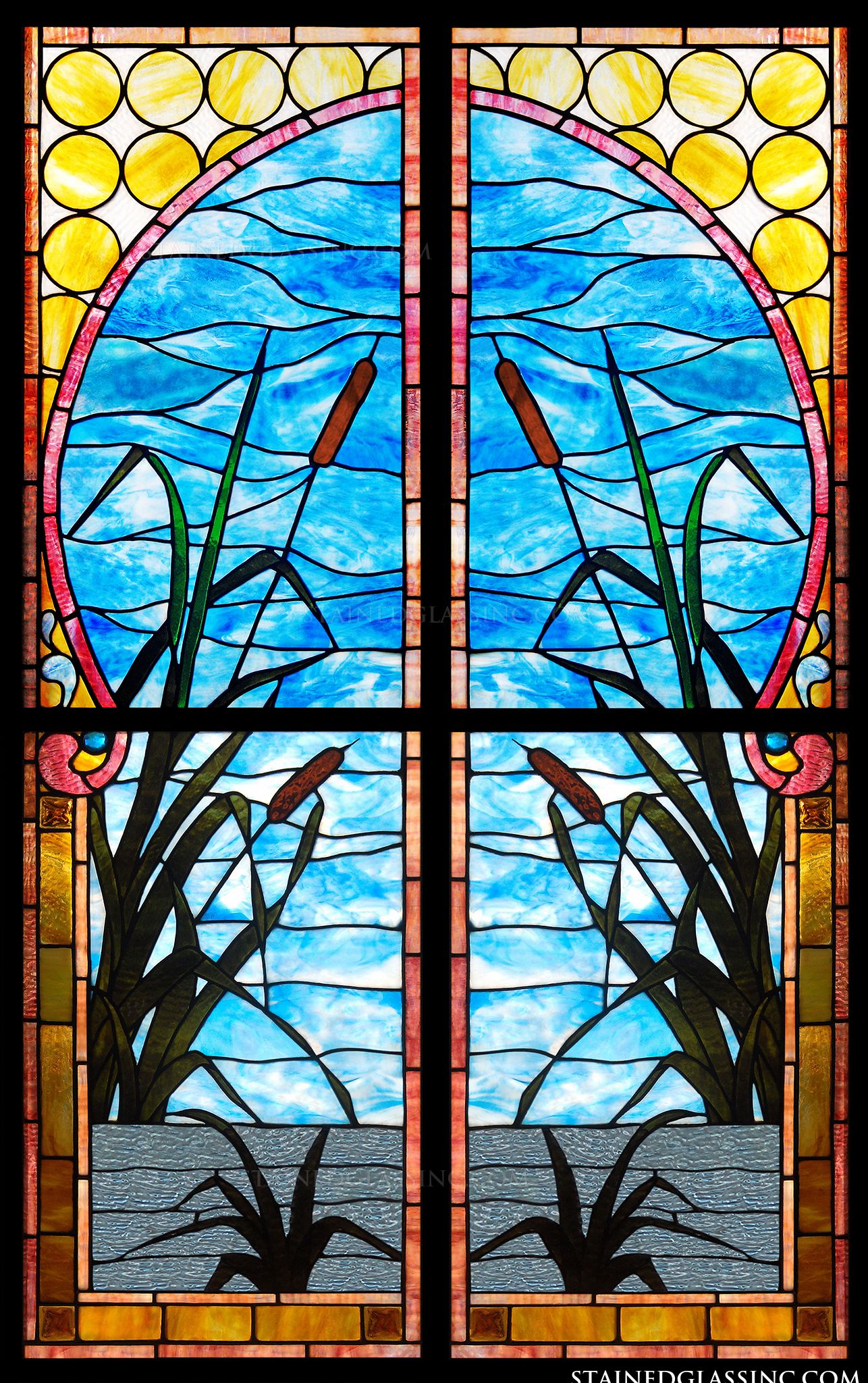 Bulrushes Stained Glass Window