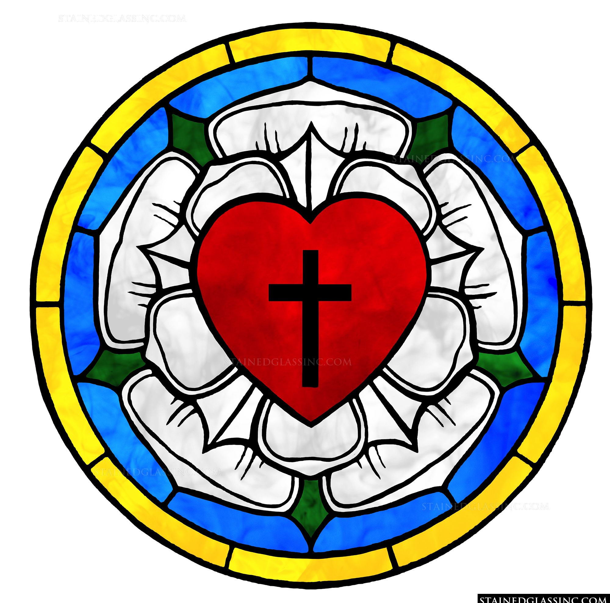  Lutheran Rose Religious Stained Glass Window