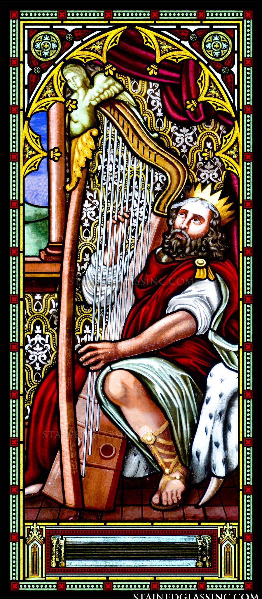 king-david-with-a-harp-religious-stained-glass-window