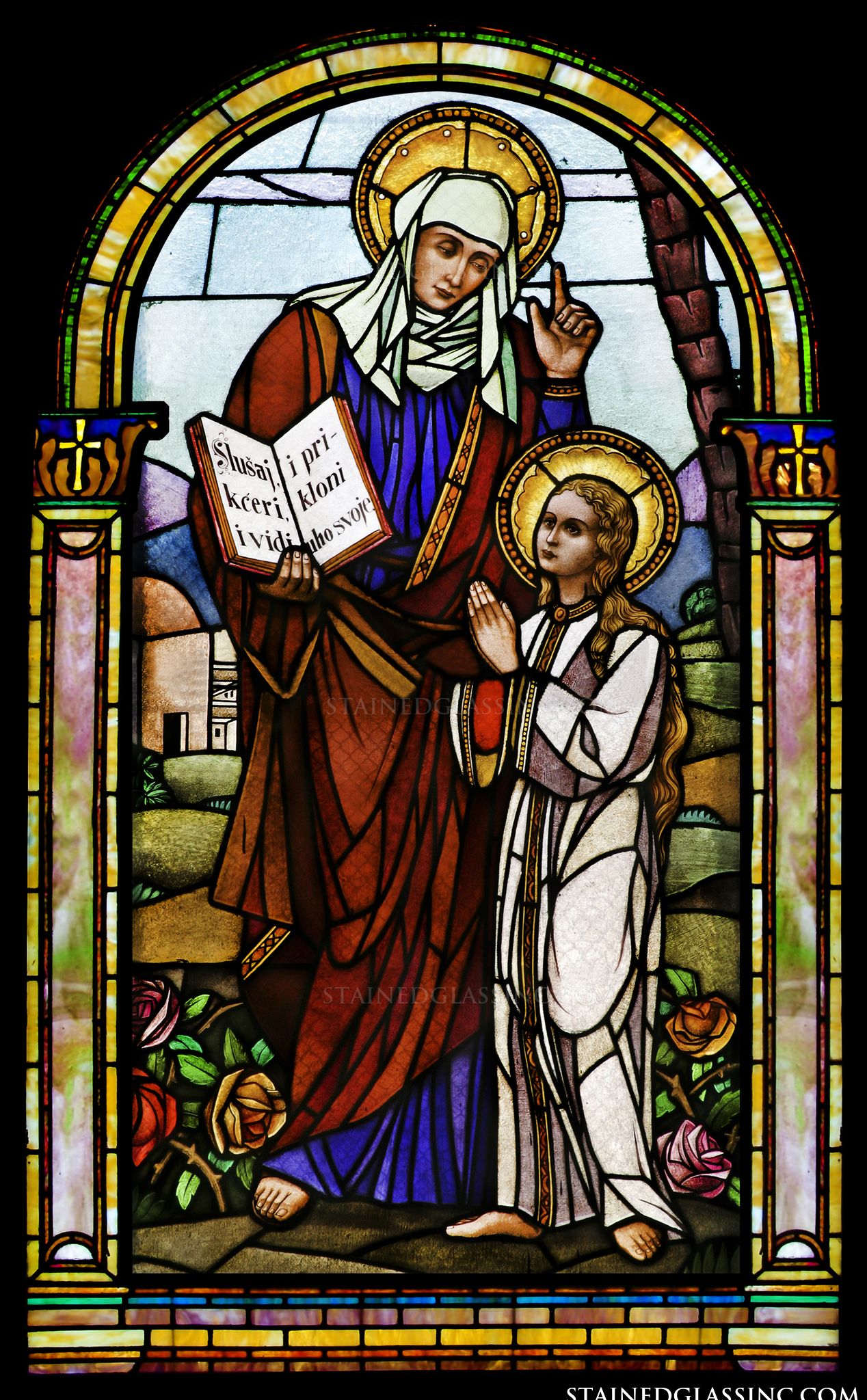 "St. Anne Teaching Virgin Mary" Religious Stained Glass Window