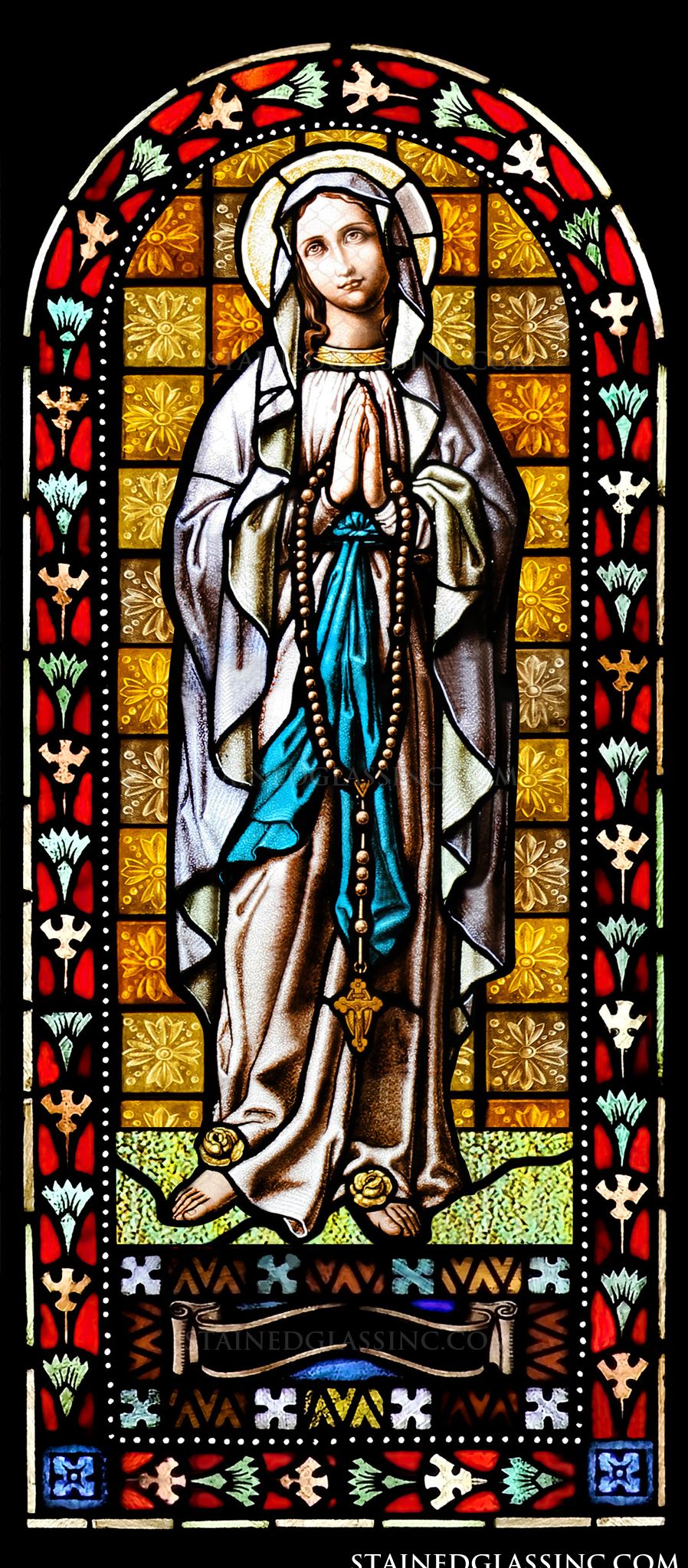  Virgin Mary With Rosary Religious Stained Glass Window