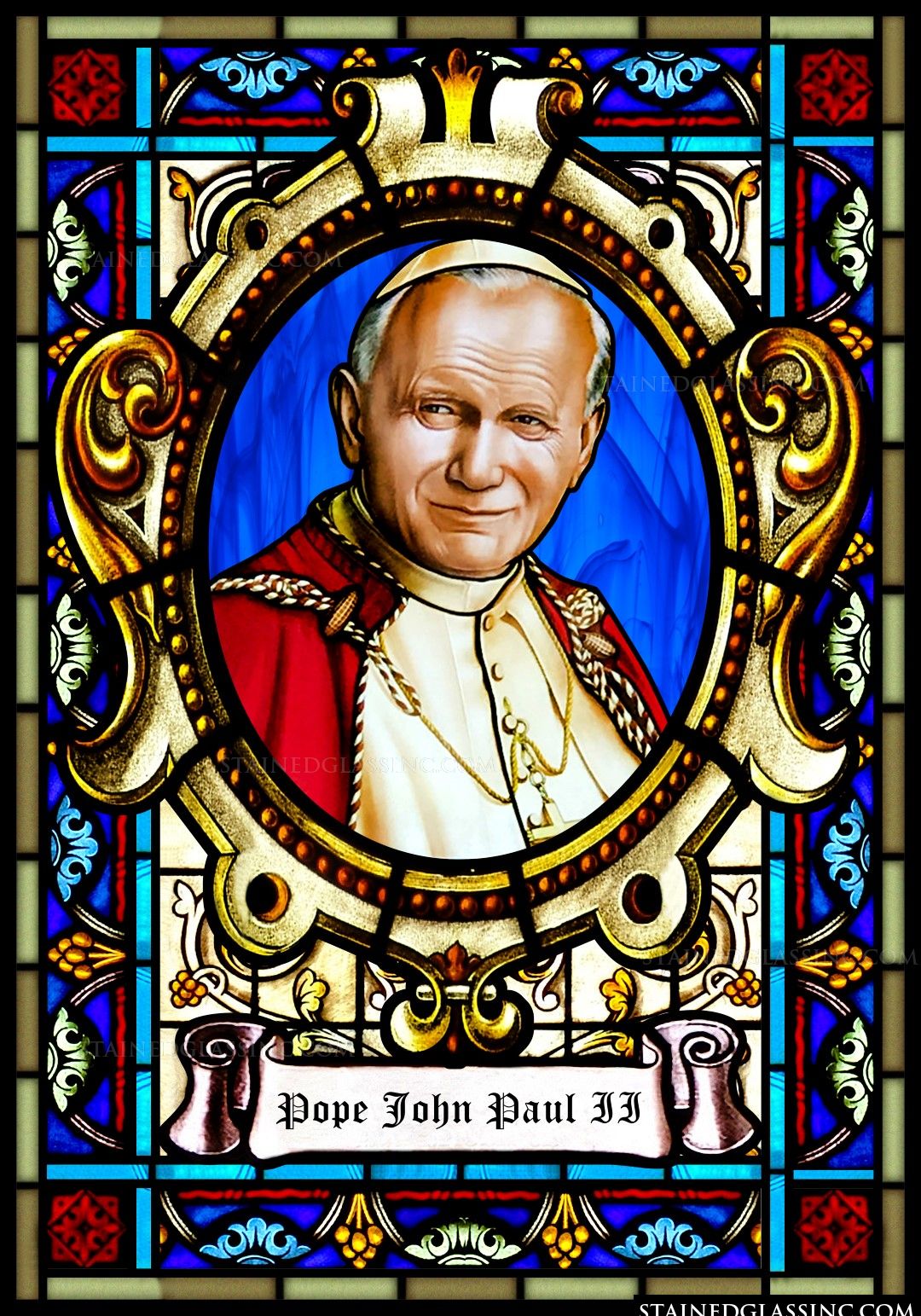 Hand-Crafted Stained Glass Pope John Paul II - glwec.in