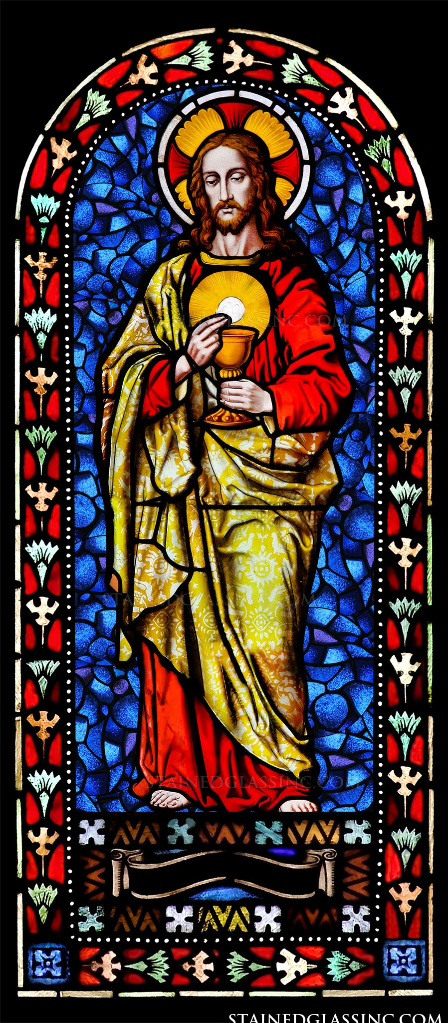 "Jesus and the Holy Eucharist" Religious Stained Glass Window