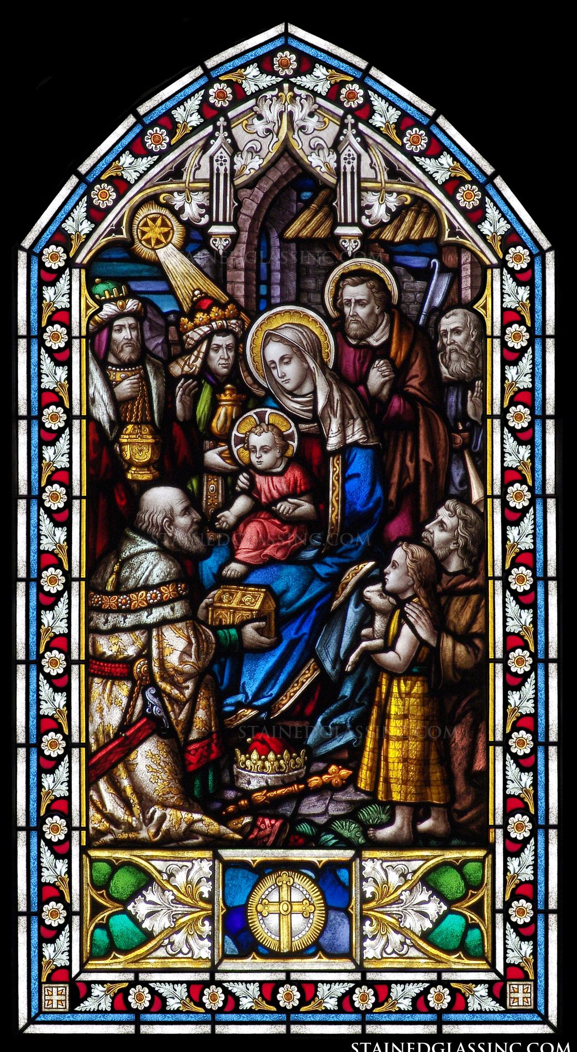  Elaborate Nativity Religious Stained Glass Window