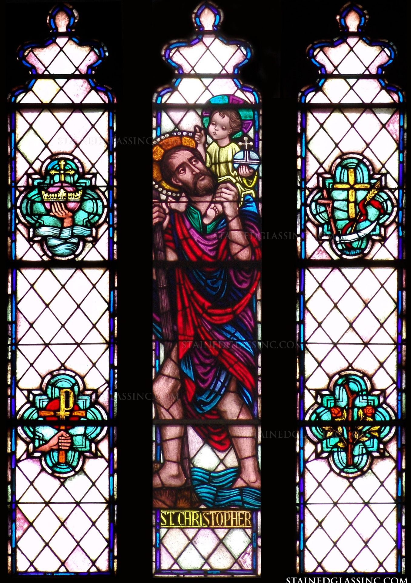 "Saint Christopher" Religious Stained Glass Window