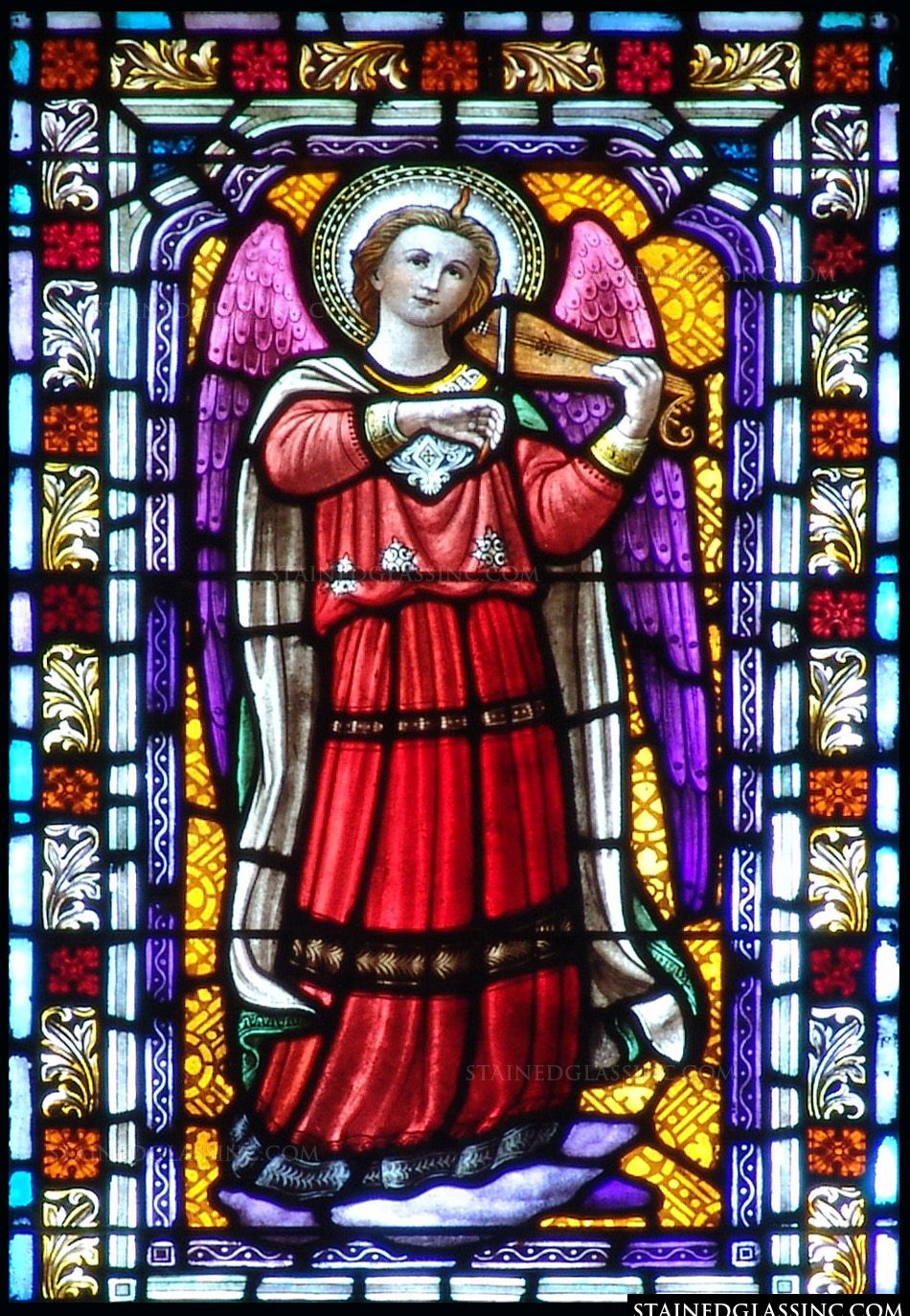 "Angel with Violin" Religious Stained Glass Window