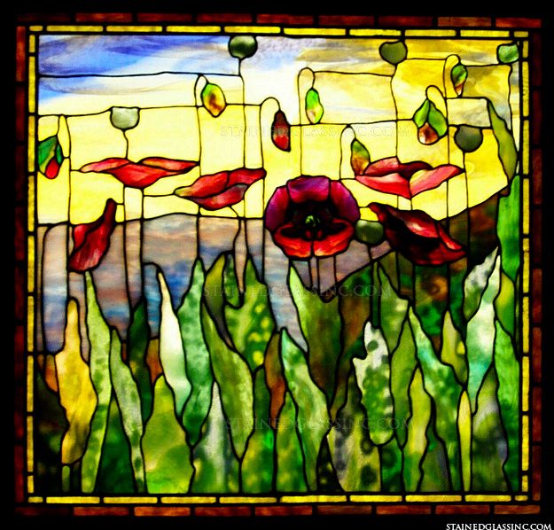 "Poppies Tiffany" Stained Glass Window