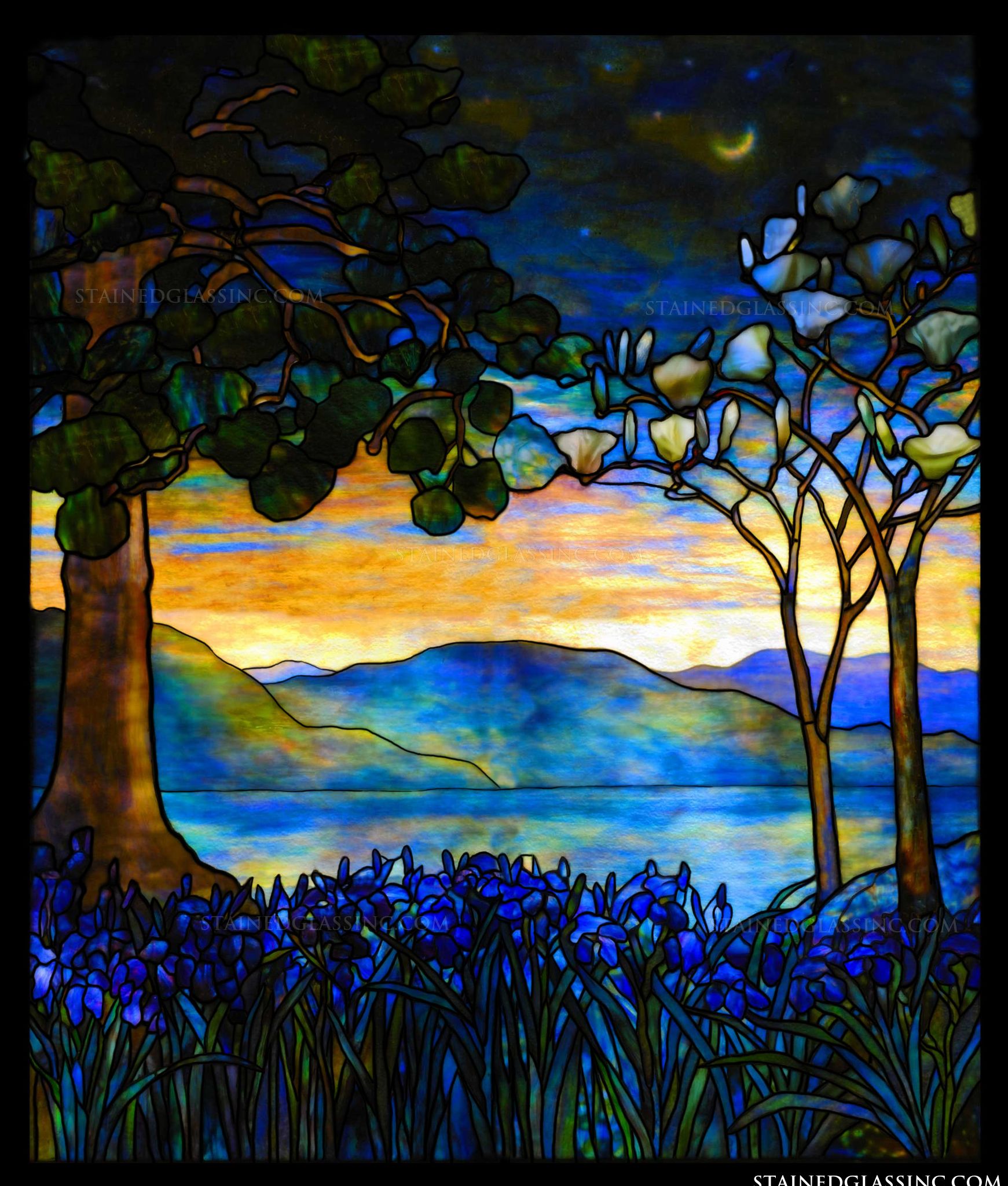 Blue Tiffany Detail Stained Glass Window