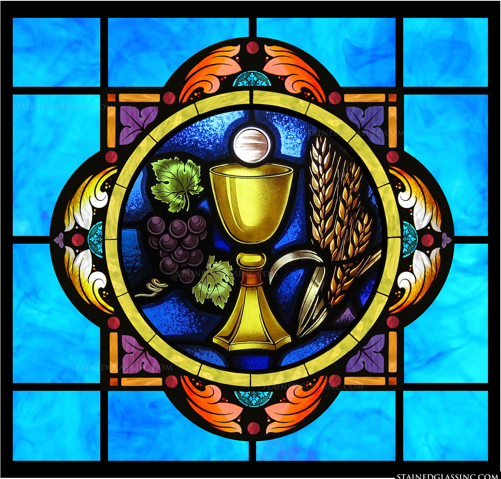  Eucharist Symbol Religious Stained Glass Window