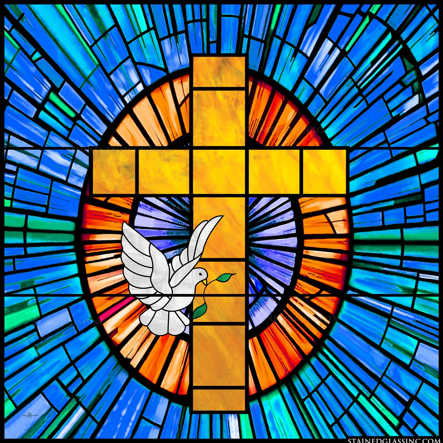  Holy Cross With Dove Religious Stained Glass Window