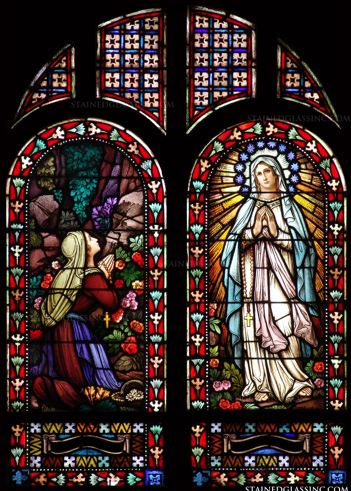 "A Prayer and Our Lady" Religious Stained Glass Window