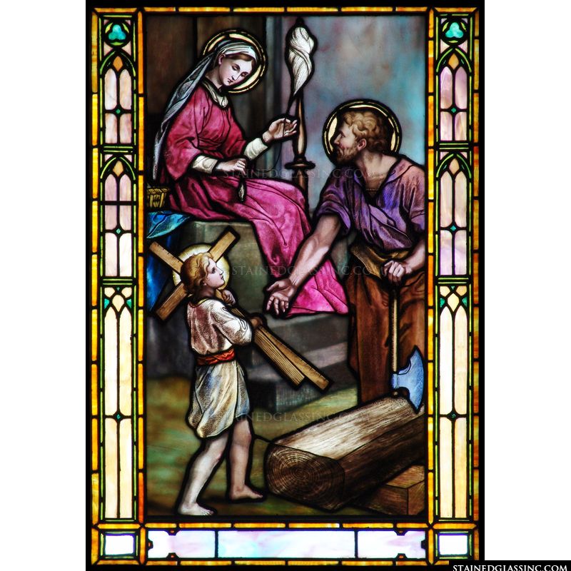 Jesus' youth in stained glass. 