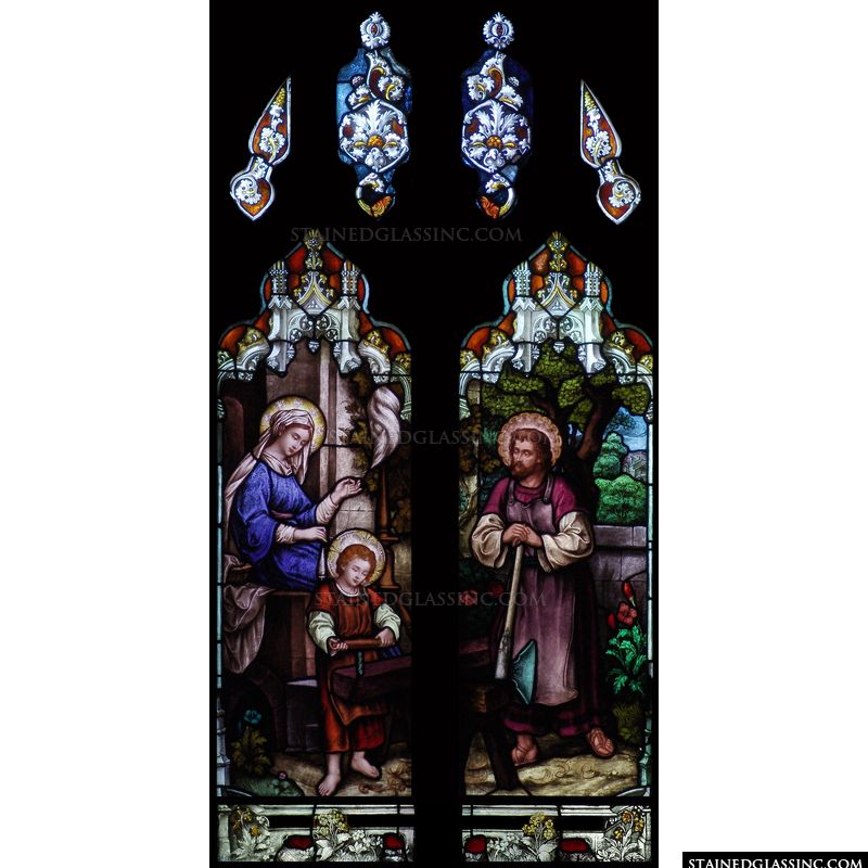 The Holy Family in stained glass. 