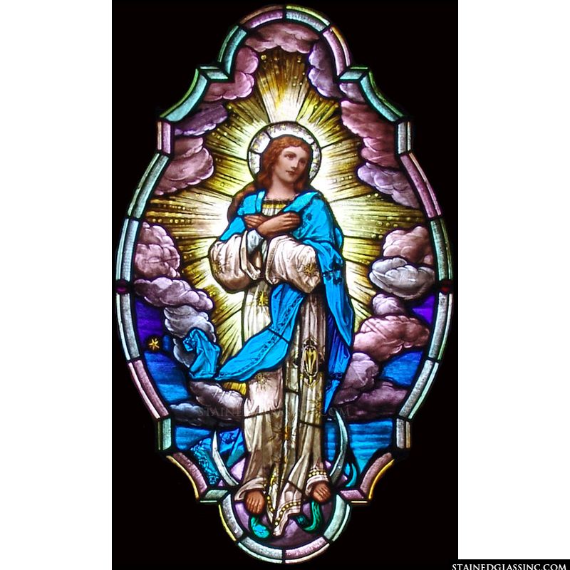 Mary In The Clouds Religious Stained Glass Window