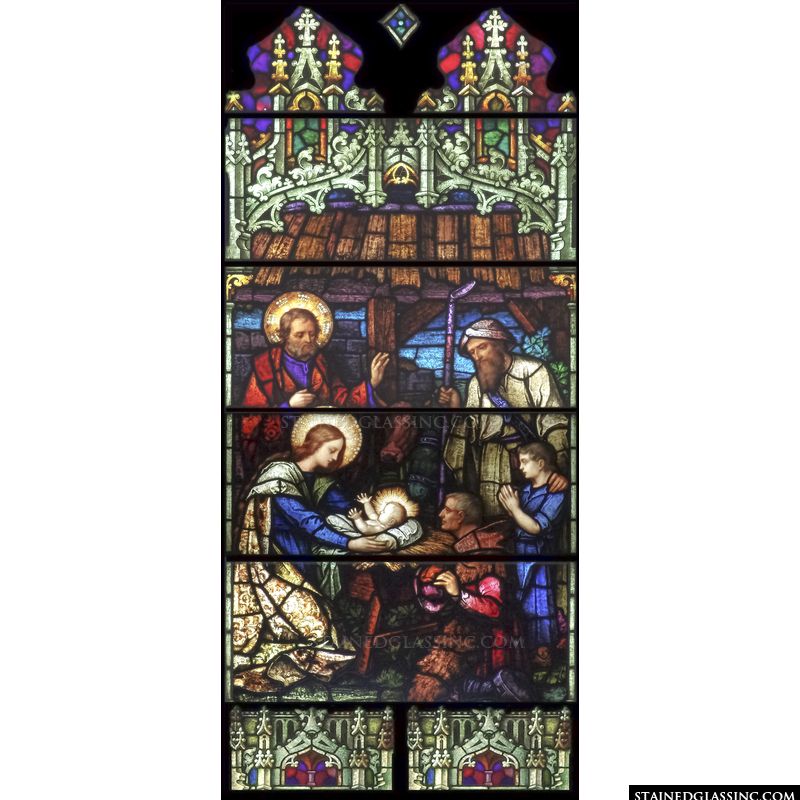 Medieval Nativity Religious Stained Glass Window