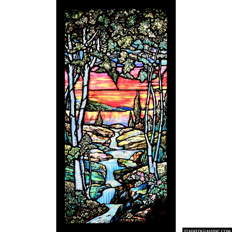 Babbling Brook and a Crimson Sky by Louis C Tiffany