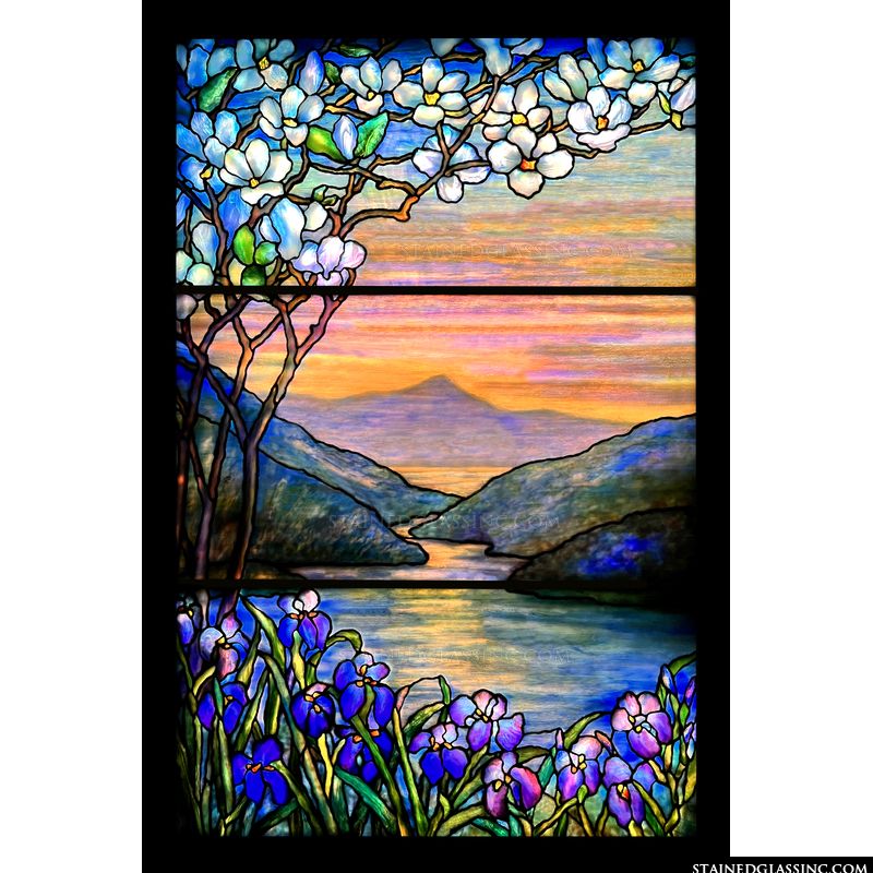 Dogwoods and Purple Irises by Louis C Tiffany