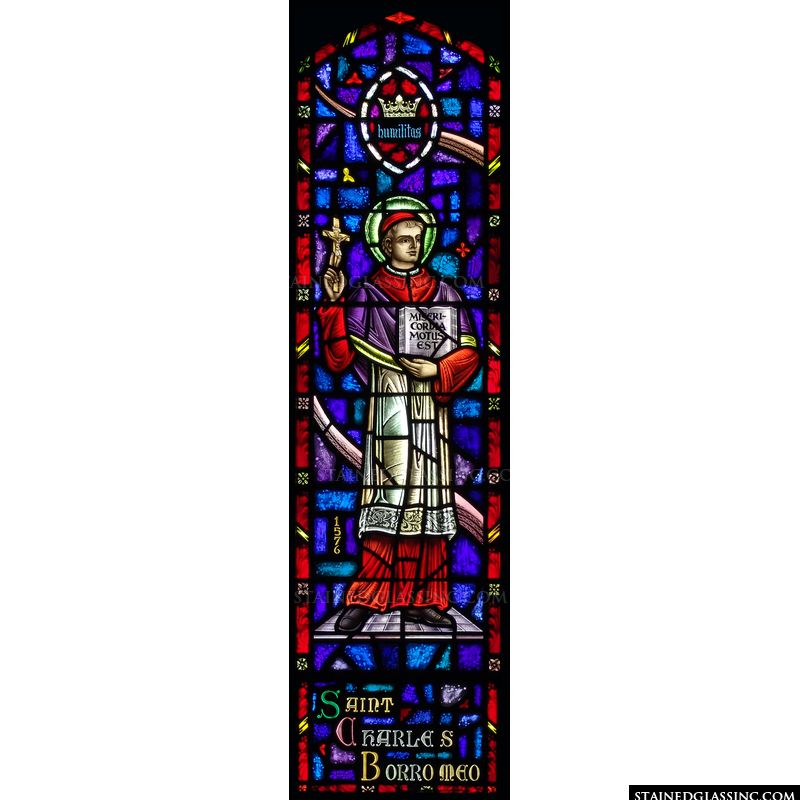 Saint Charles Borromeo in stained glass. 