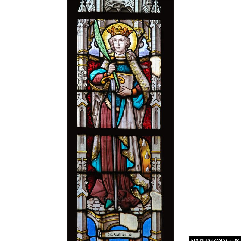 Saint Catherine: The Scholar and Martyr in Stained Glass