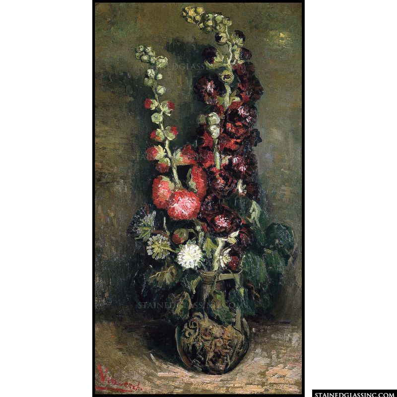 Vase with Hollyhocks