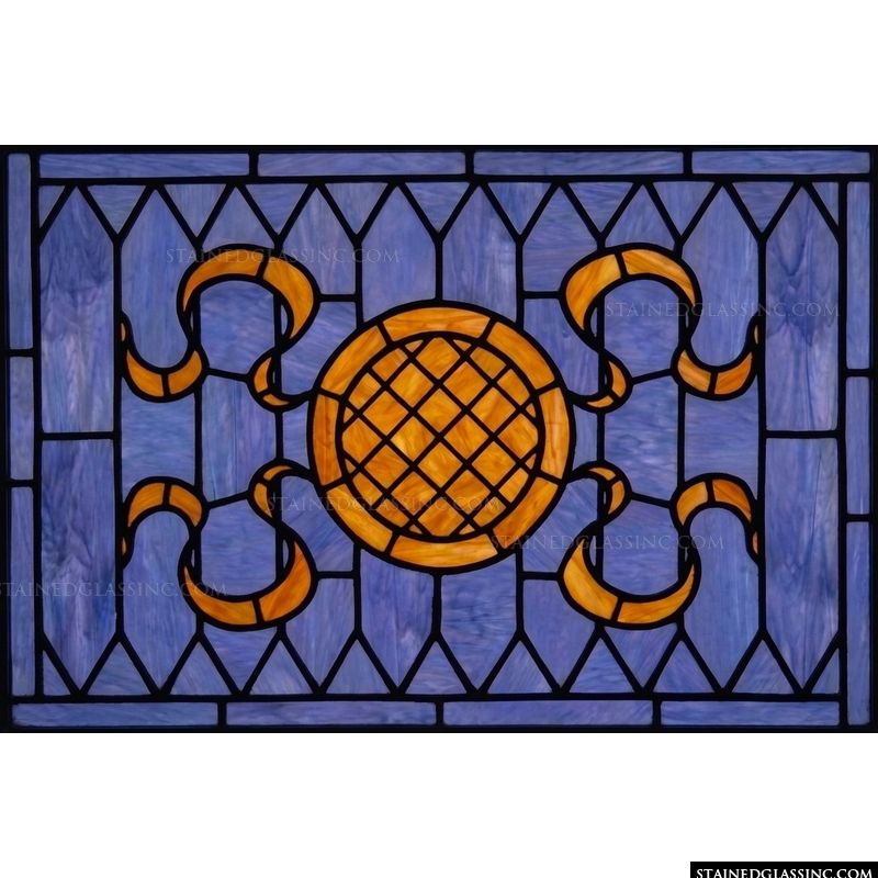Golden Medallion on Blue Lattice