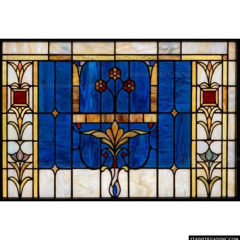 Art Nouveau Floral Motif in Cobalt and Amber