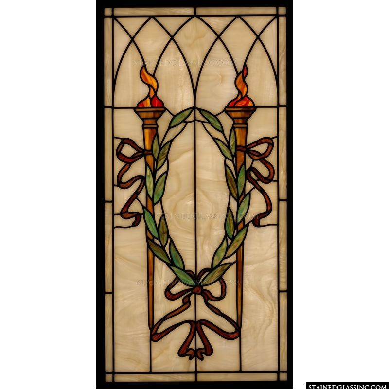 Torches and Laurel Wreath with Ribbons