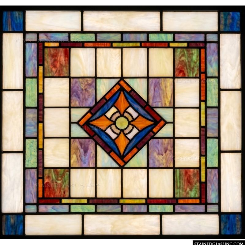 Geometric Diamond Medallion in Amber and Cobalt