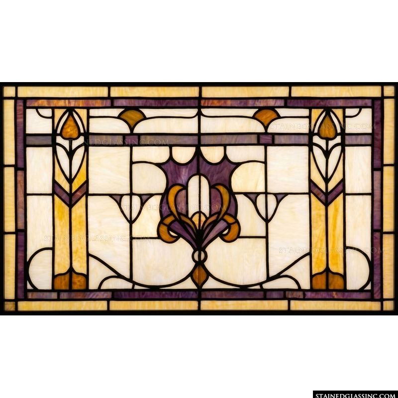Art Deco Floral Motif in Amber and Violet