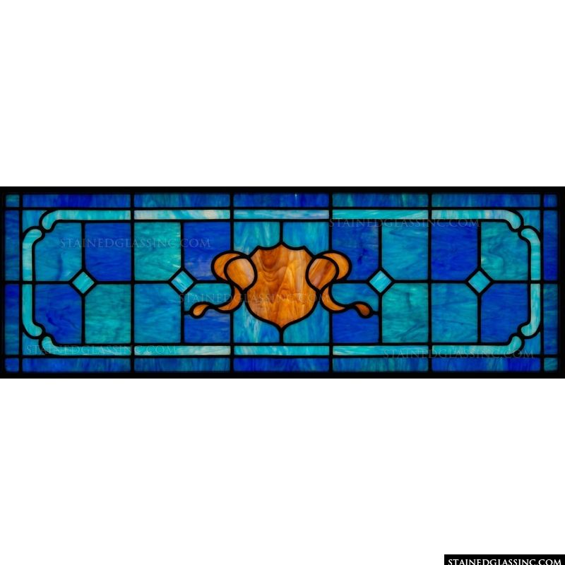 Amber Shield on Blue Geometric Background