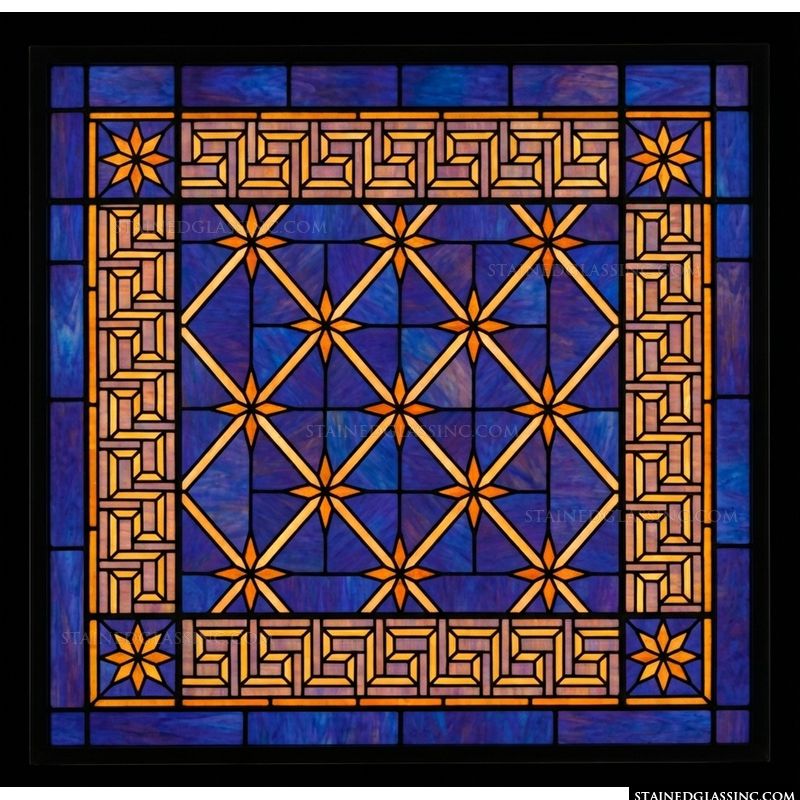 Greek Key Medallion in Cobalt and Amber