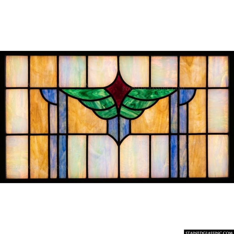 Abstract Geometric Winged Motif in Amber and Emerald