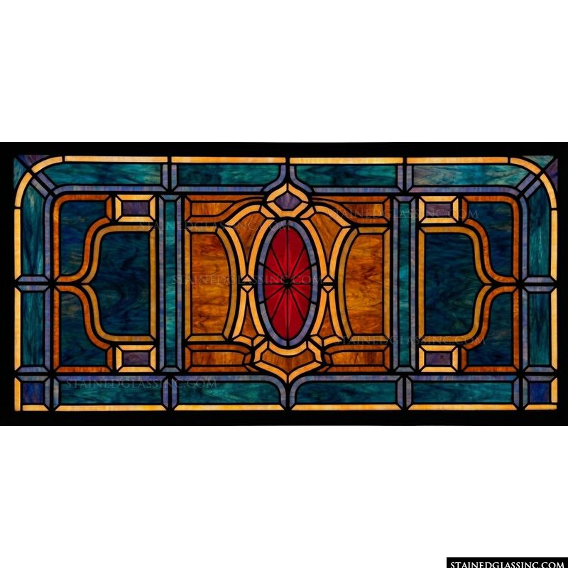 Crimson Medallion with Amber and Teal Geometric Borders