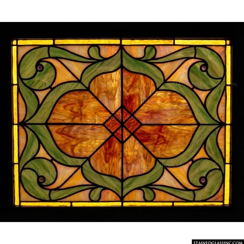 Art Nouveau Floral Motif in Amber and Sage