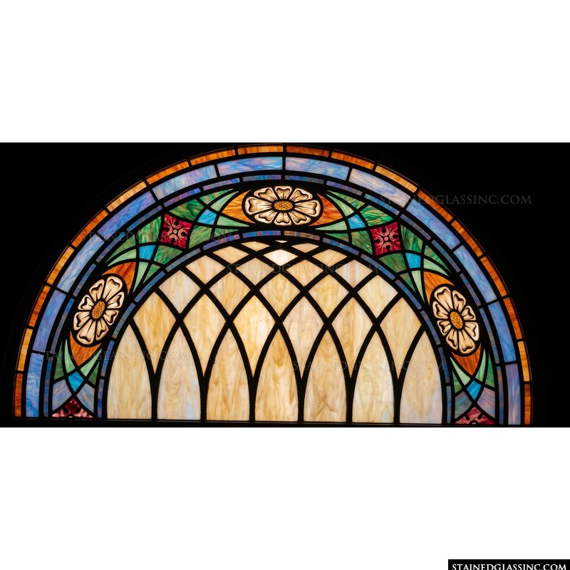 Floral Arched Transom in Amber and Teal