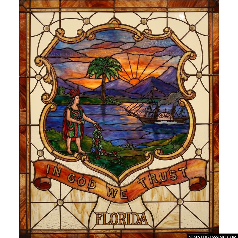Florida State Seal with Native Figure and Steamboat