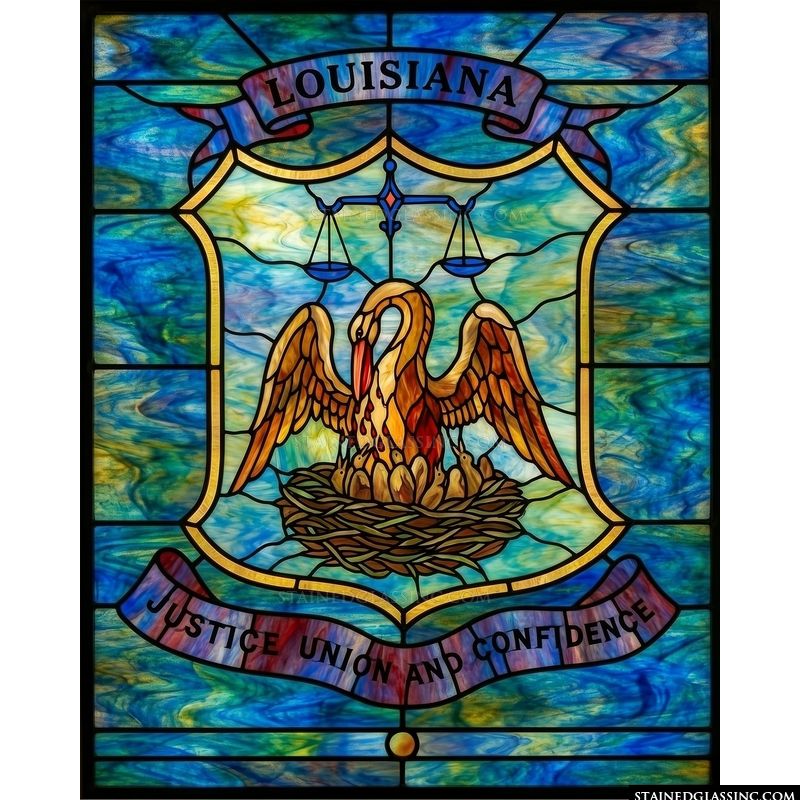 Louisiana State Seal Pelican in Luminous Azure