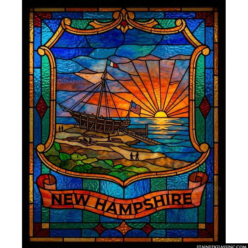 New Hampshire State Seal Scenic Artwork
