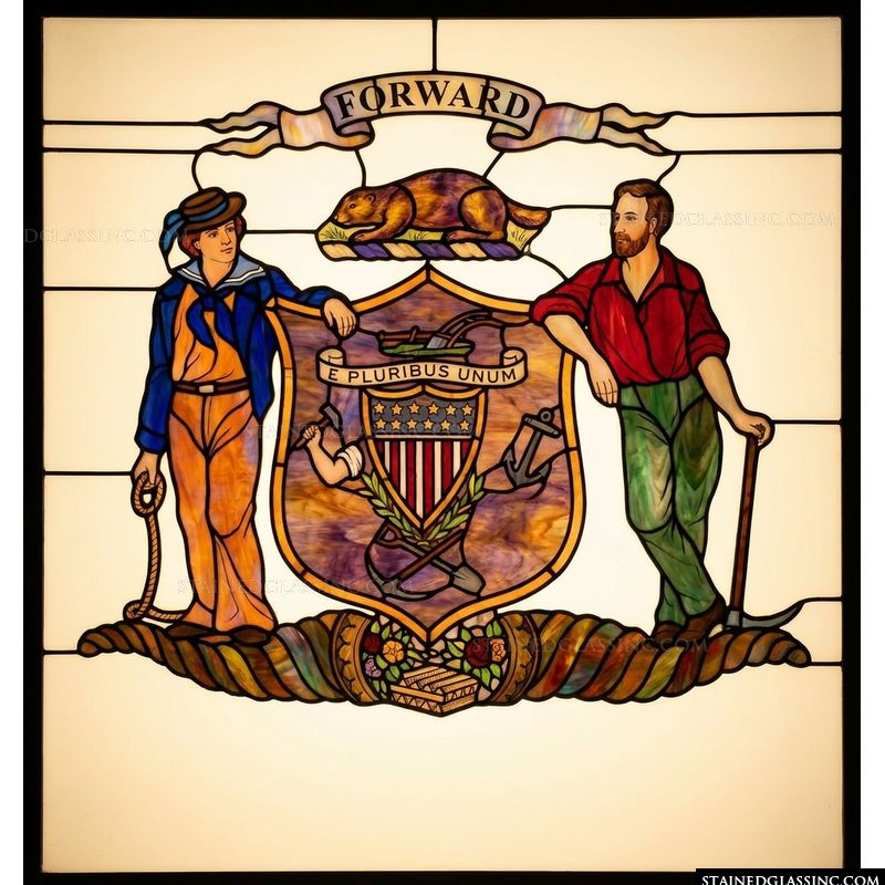 State Seal of Wisconsin in Stained-Glass Style
