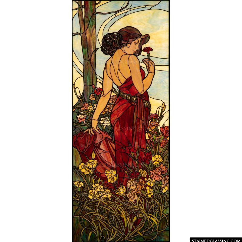 Lady with Carnations in Art Nouveau Style