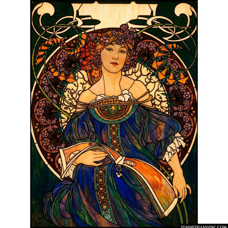 Art Nouveau Lady with Floral Wreath