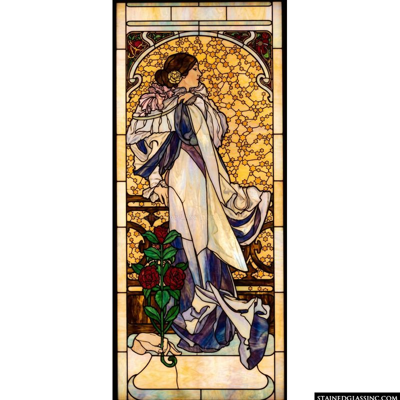 Woman with Red Roses in Celestial Light