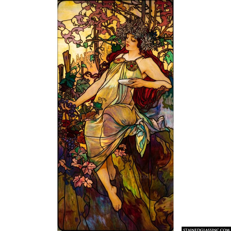 Maiden with Grapes in Amber and Gold