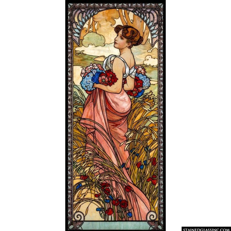 Art Nouveau Woman with Poppies in a Meadow