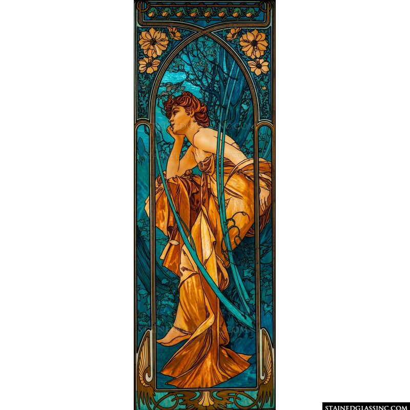Art Nouveau Lady in Amber and Azure