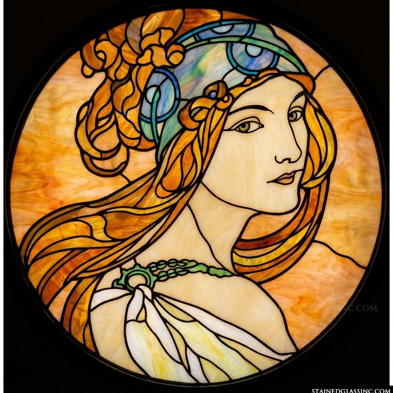 Art Nouveau Maiden in Amber and Teal