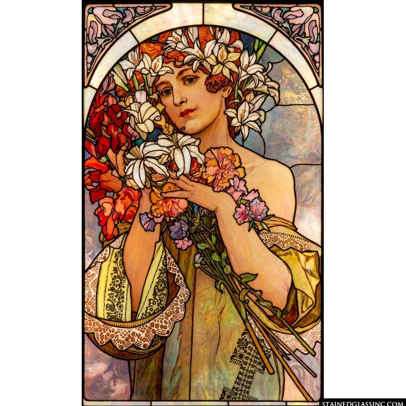Art Nouveau Maiden with Floral Bouquet