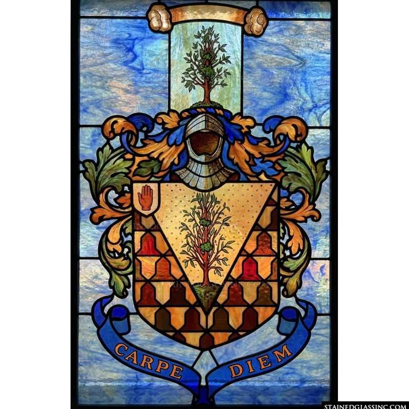 Heraldic Crest with Tree and Motto
