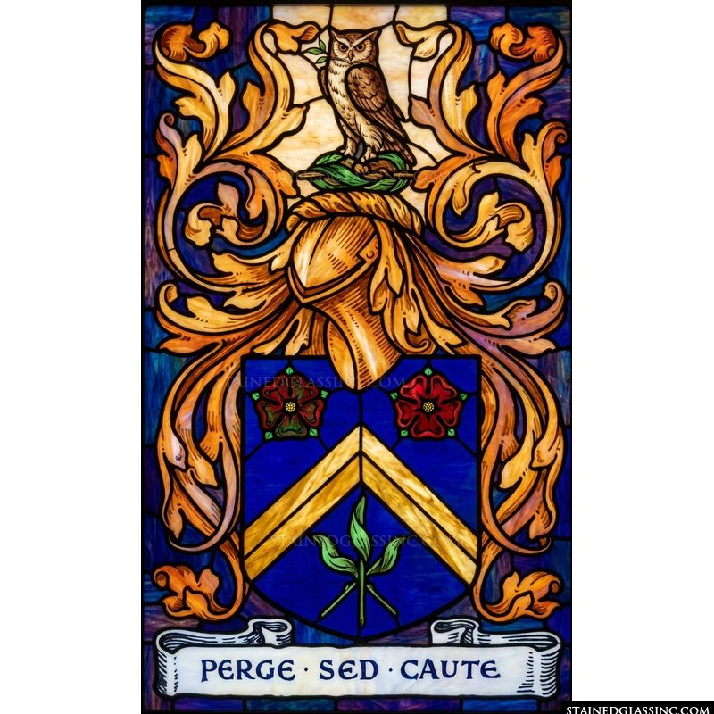 Heraldic Owl Crest with Floral Accents